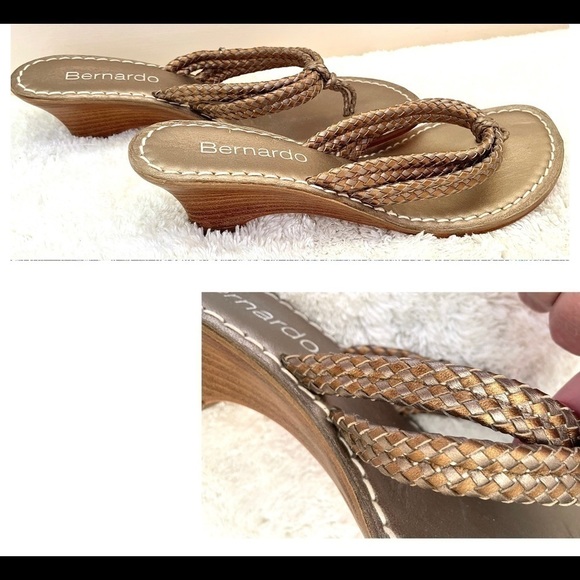 NEW Bernardo Sandals 12 Medium Leather Double Braid BRONZE & PEWTER Chic Luxury - Picture 2 of 15